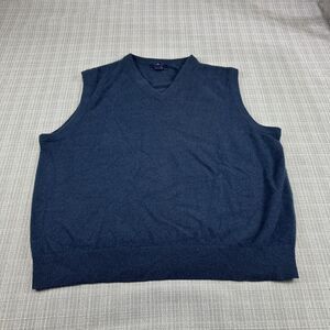 Lands End‎ Sweater Vest Mens XL 100% Cashmere Blue Pullover V Neck Sleeveless